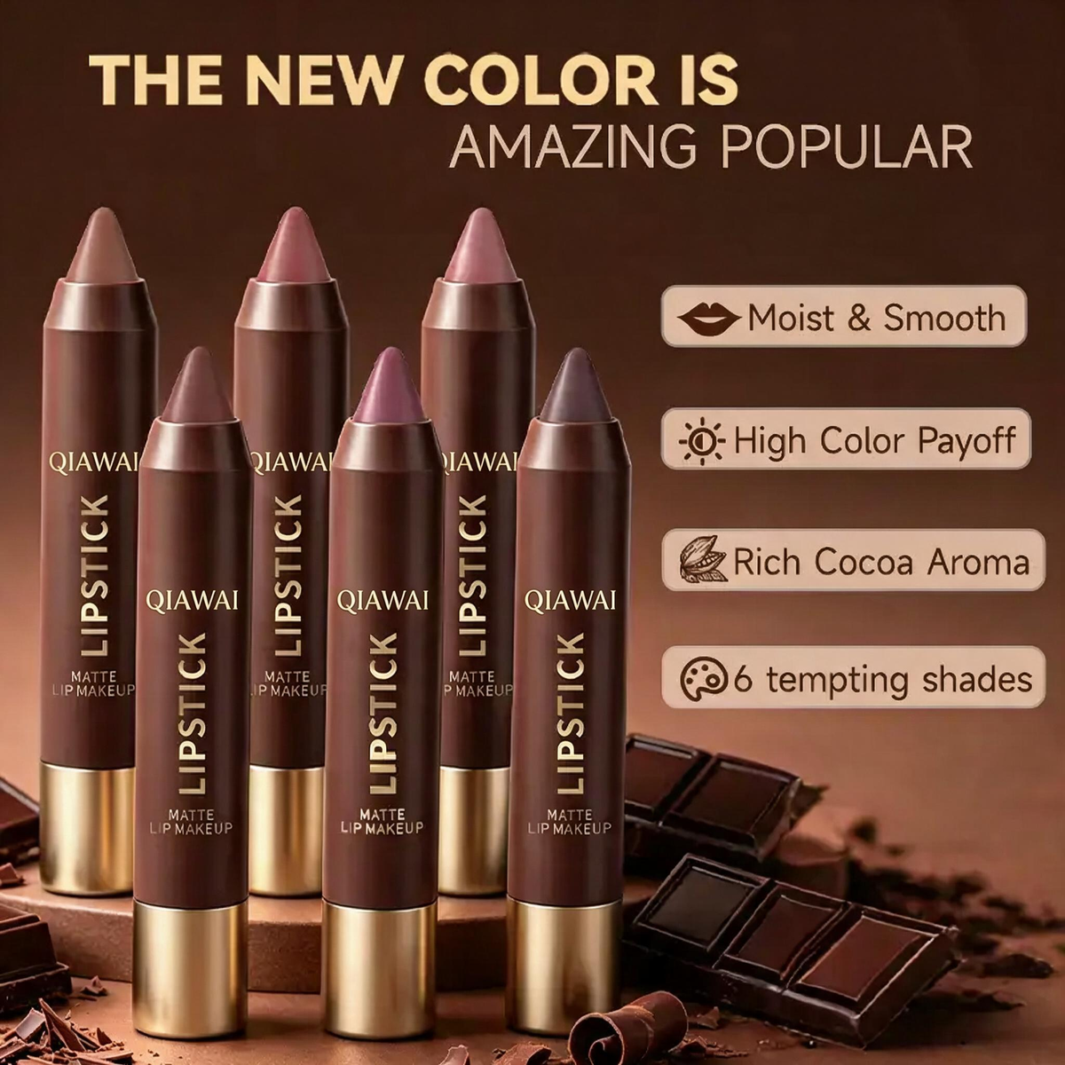 6-Piece Matte Brown Lipstick Set – Waterproof, Long-Wear & Less Transfer