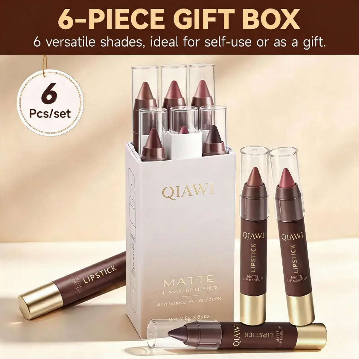 6-Piece Matte Brown Lipstick Set – Waterproof, Long-Wear & Less Transfer