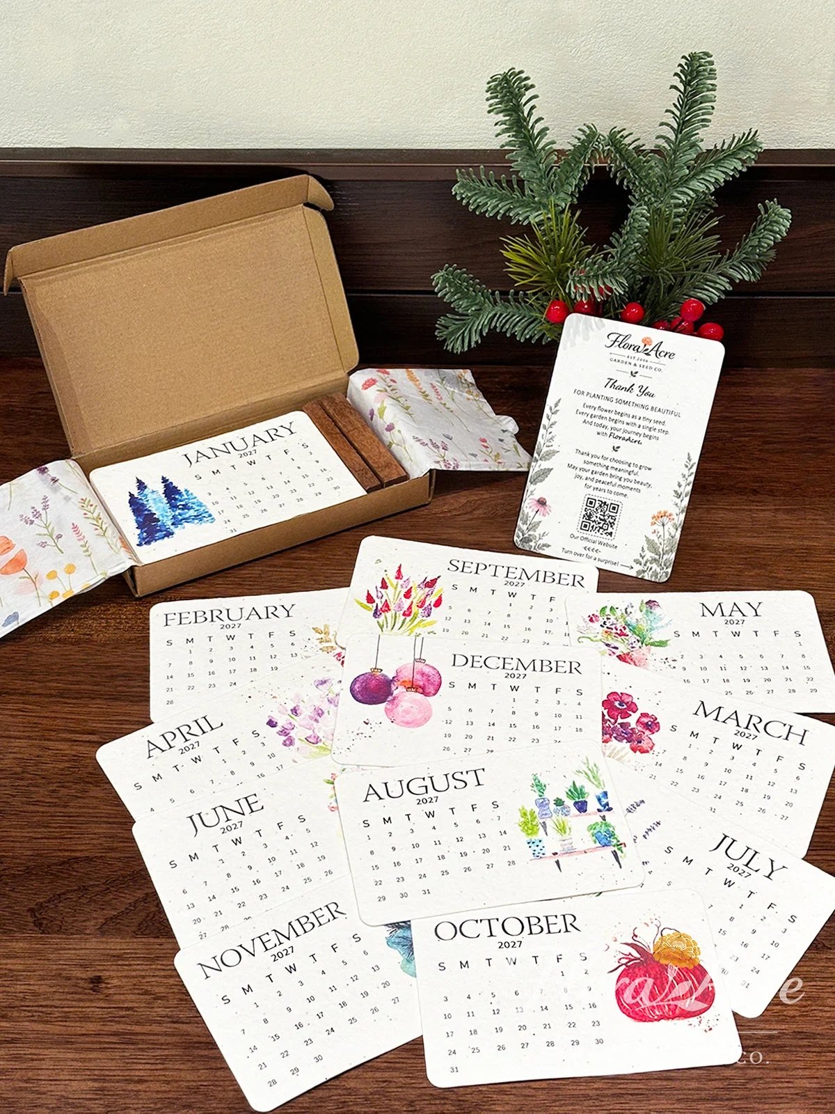 Plantable seed calendar gift box with cards wooden stand and planting guide